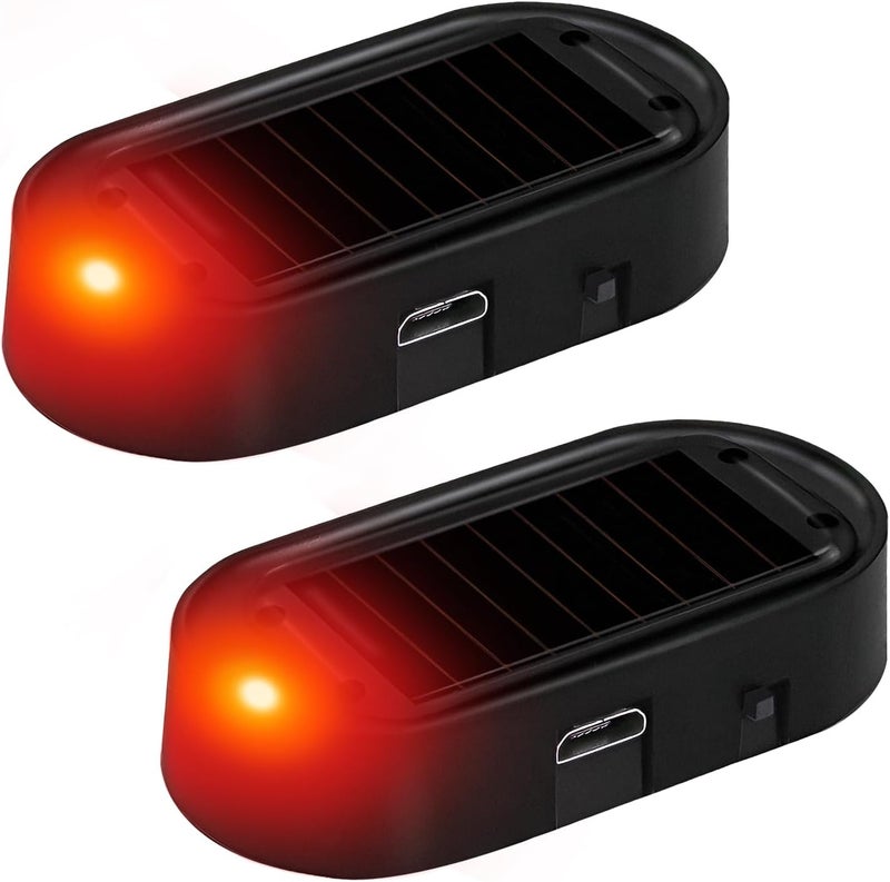 NYTKL 2PCS Car Solar Power Simulated Dummy Alarm, Anti-Theft Car Warning Light Fake Lamp with Light Sensor, Automotive Interior LED Flashing Security Lights with USB Charger Port (Red) - Image 1